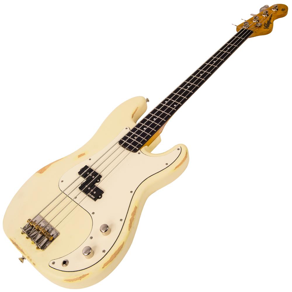 Vintage V4 ICON Bass ~ Distressed Vintage White, Bass Guitar for sale at Richards Guitars.
