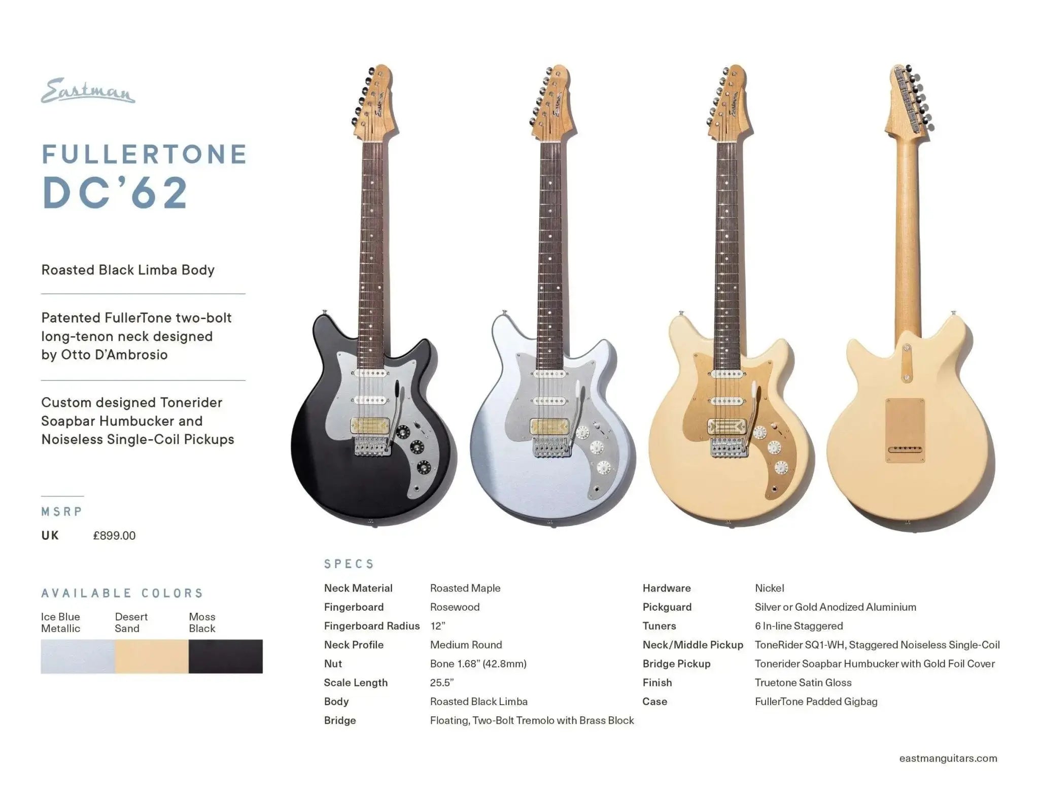 Eastman Fullertone DC62 Desert Sand (Price inc. Custom Pro Setup Package) - Richards Guitars Of Stratford Upon Avon