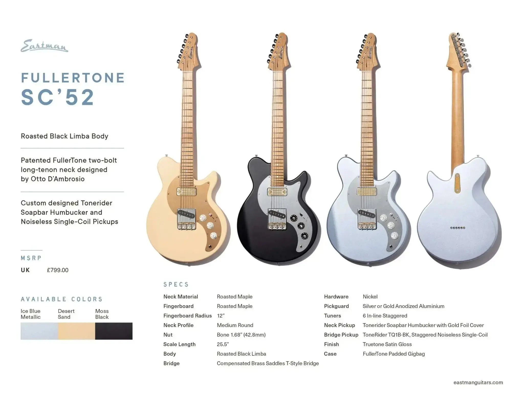 Eastman Fullertone SC52 Moss Black (Price inc. Custom Pro Setup Package) - Richards Guitars Of Stratford Upon Avon