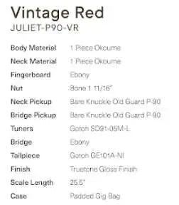 Eastman Juliet - P90 - VR Vintage Red (Price inc. Custom Pro Setup Package) - Richards Guitars Of Stratford Upon Avon