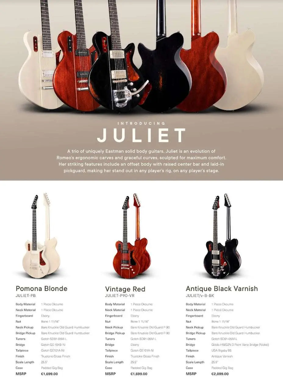 Eastman Juliet - PB Pomona Blonde (Price inc. Custom Pro Setup Package) - Richards Guitars Of Stratford Upon Avon