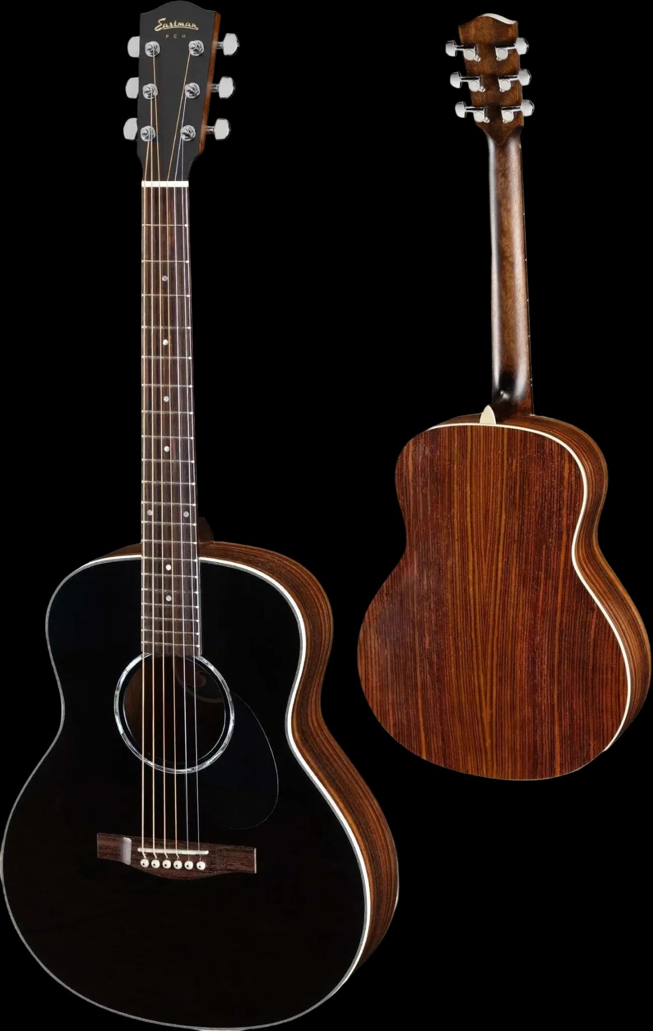 Eastman PCH2 - TG, Black, Acoustic Travel Guitar - Richards Guitars Of Stratford Upon Avon