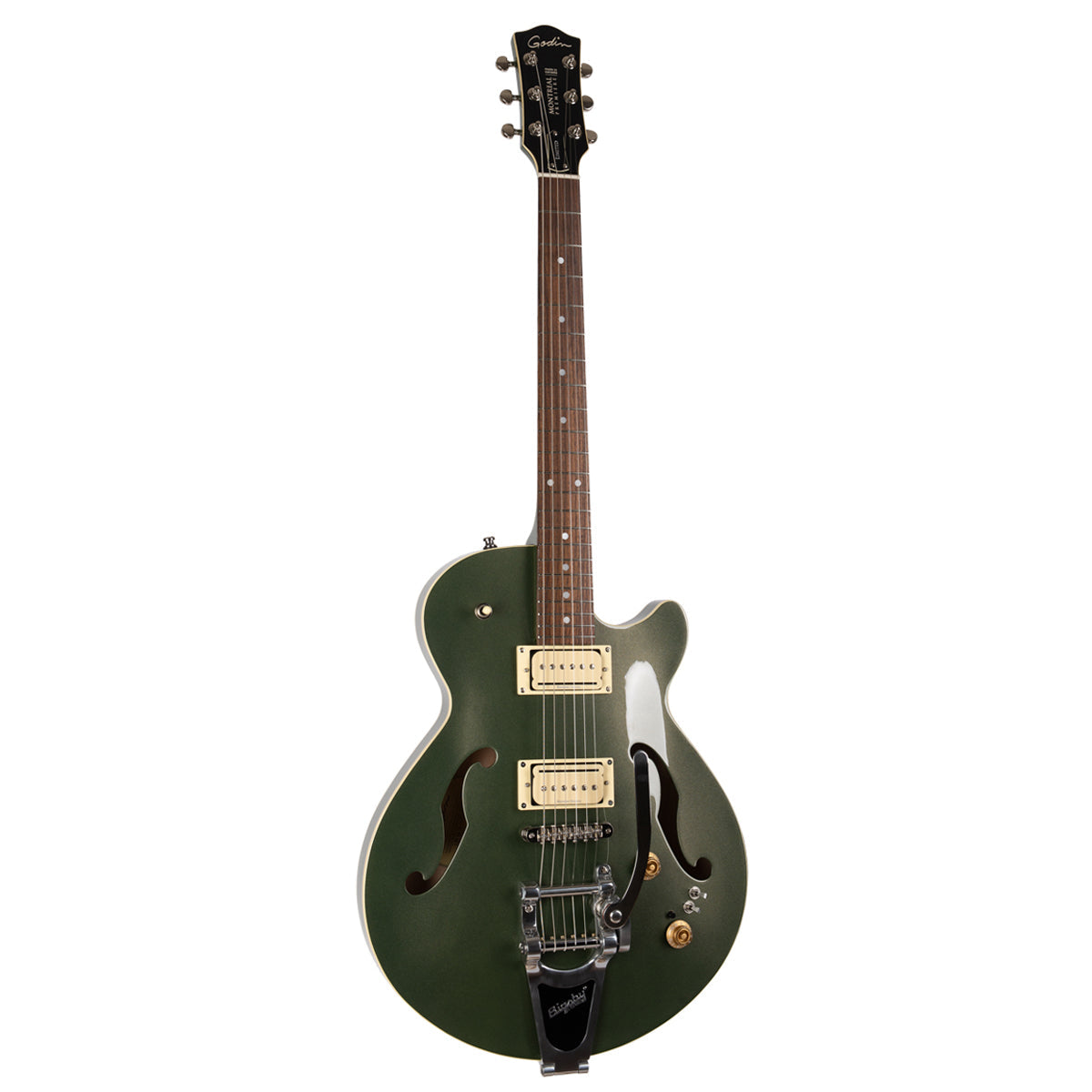 Godin Montreal Premiere LTD Semi-Acoustic Guitar ~ Desert Green with Bigsby and Bag, Electric Guitar for sale at Richards Guitars.