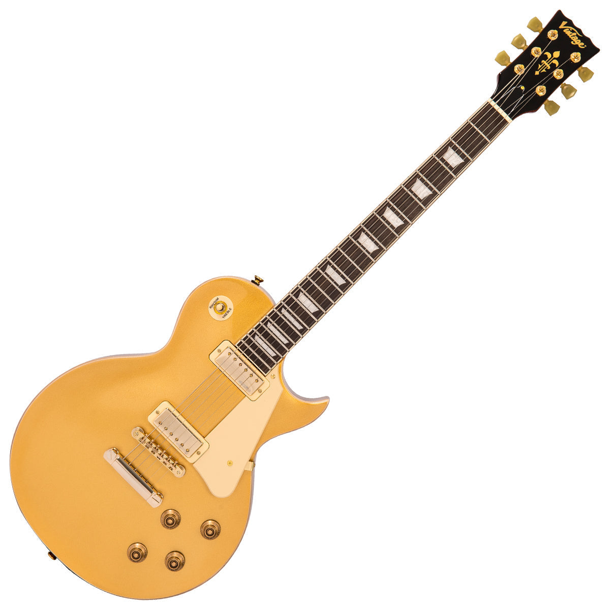 Vintage V100M Mini Double Coil ReIssued Electric Guitar ~ Gold Top, Electric Guitar for sale at Richards Guitars.