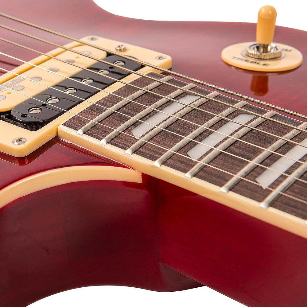 Vintage V100T ReIssued Electric Guitar ~ Flamed Trans Wine Red, Electric Guitar for sale at Richards Guitars.