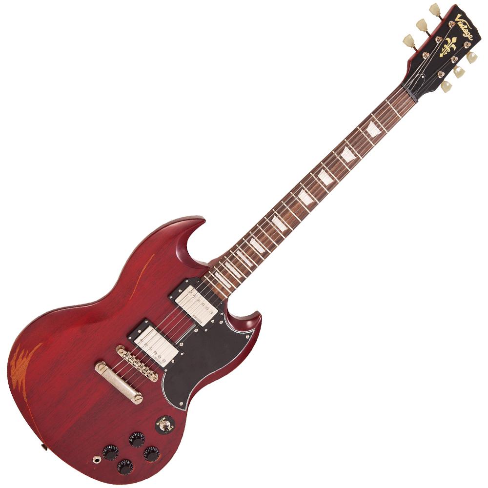 Vintage VS6 ICON Electric Guitar ~ Distressed Cherry Red, Electric Guitar for sale at Richards Guitars.