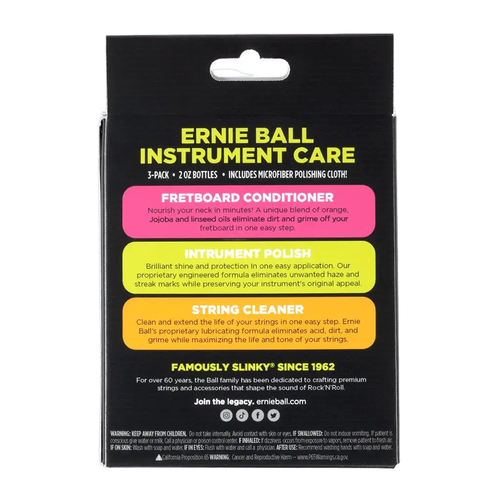 Buy Ernie Ball Instrument Care 3-PACK W/Microfibre Cloth (All You Need For Body, Strings & Fretboard)