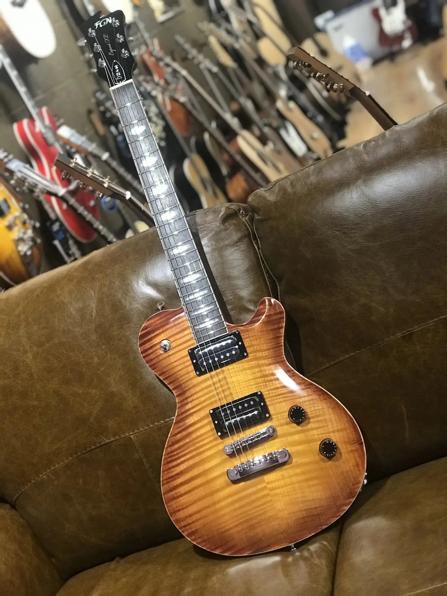 FGN Expert Flame, Electric Guitar, Vintage Violin (VV) EFLFMR With Hard Case - Richards Guitars Of Stratford Upon Avon