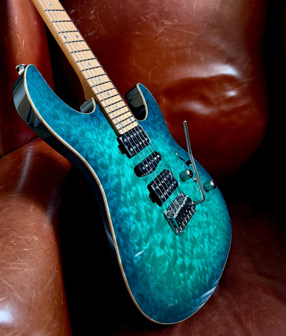 FGN Expert Odyssey, Emerald Ocean Burst Electric Guitar - Richards Guitars Of Stratford Upon Avon