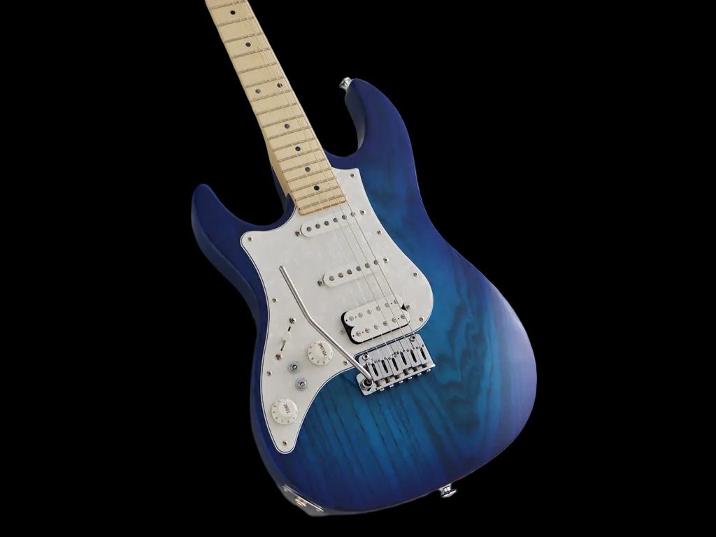 FGN Expert Odyssey, See - Thru Blue Burst Left Handed Electric Guitar - Richards Guitars Of Stratford Upon Avon