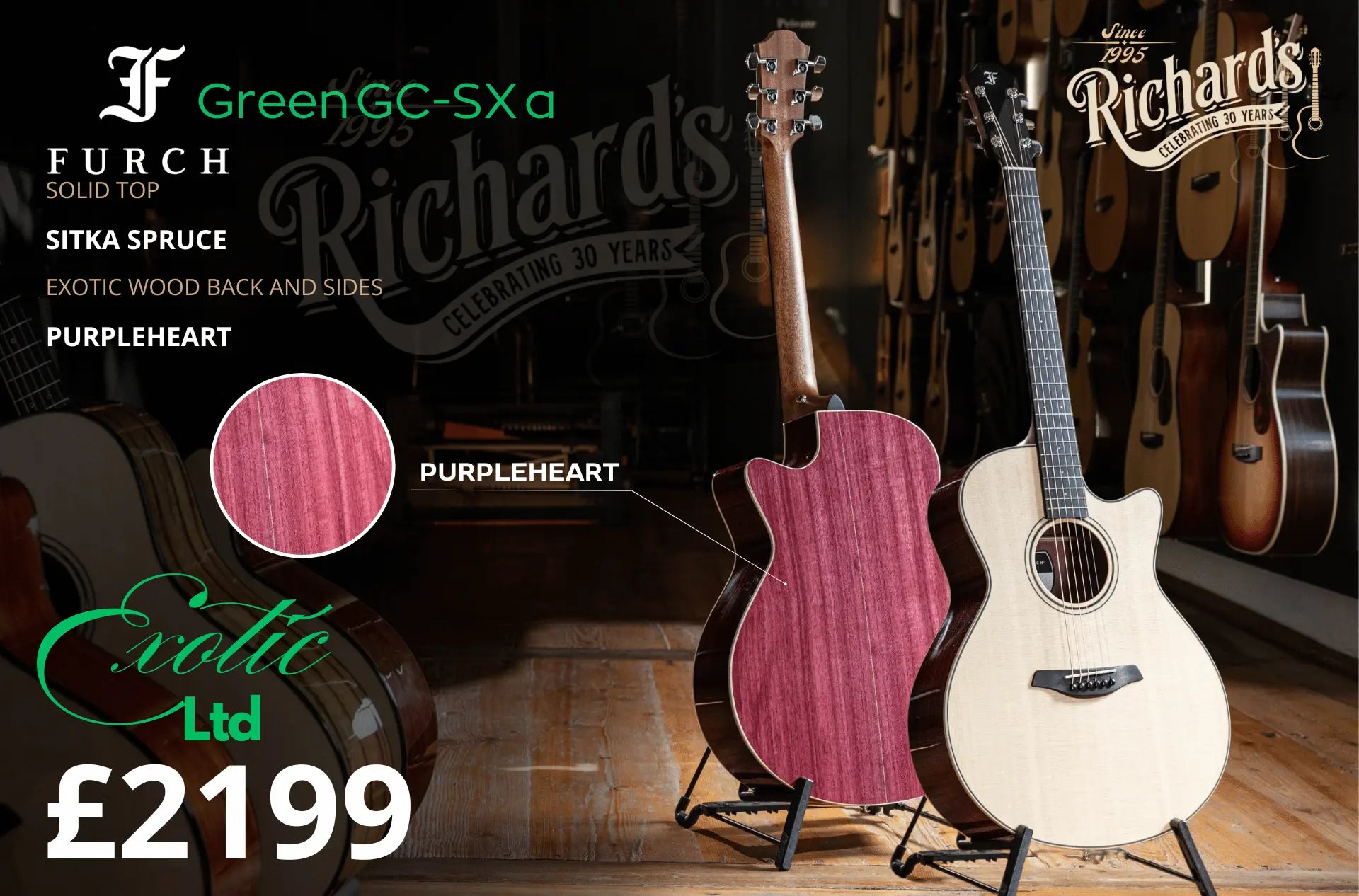 Furch Green Purpleheart Gc SX Exotic Ltd Series Acoustic Guitar - Richards Guitars Of Stratford Upon Avon