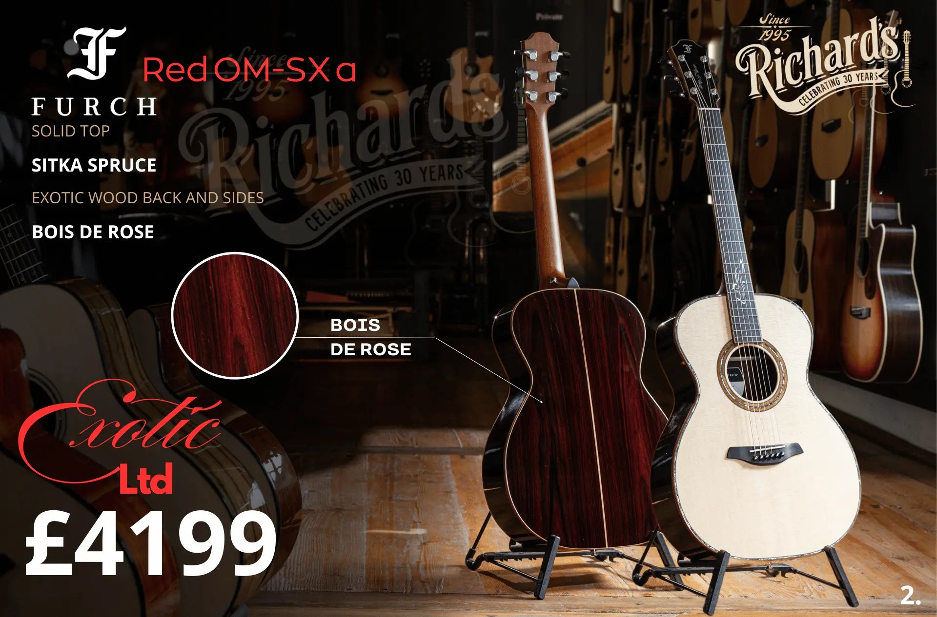 Furch Red Bois De Rose OM SX Exotic Ltd Series Acoustic Guitar - Richards Guitars Of Stratford Upon Avon