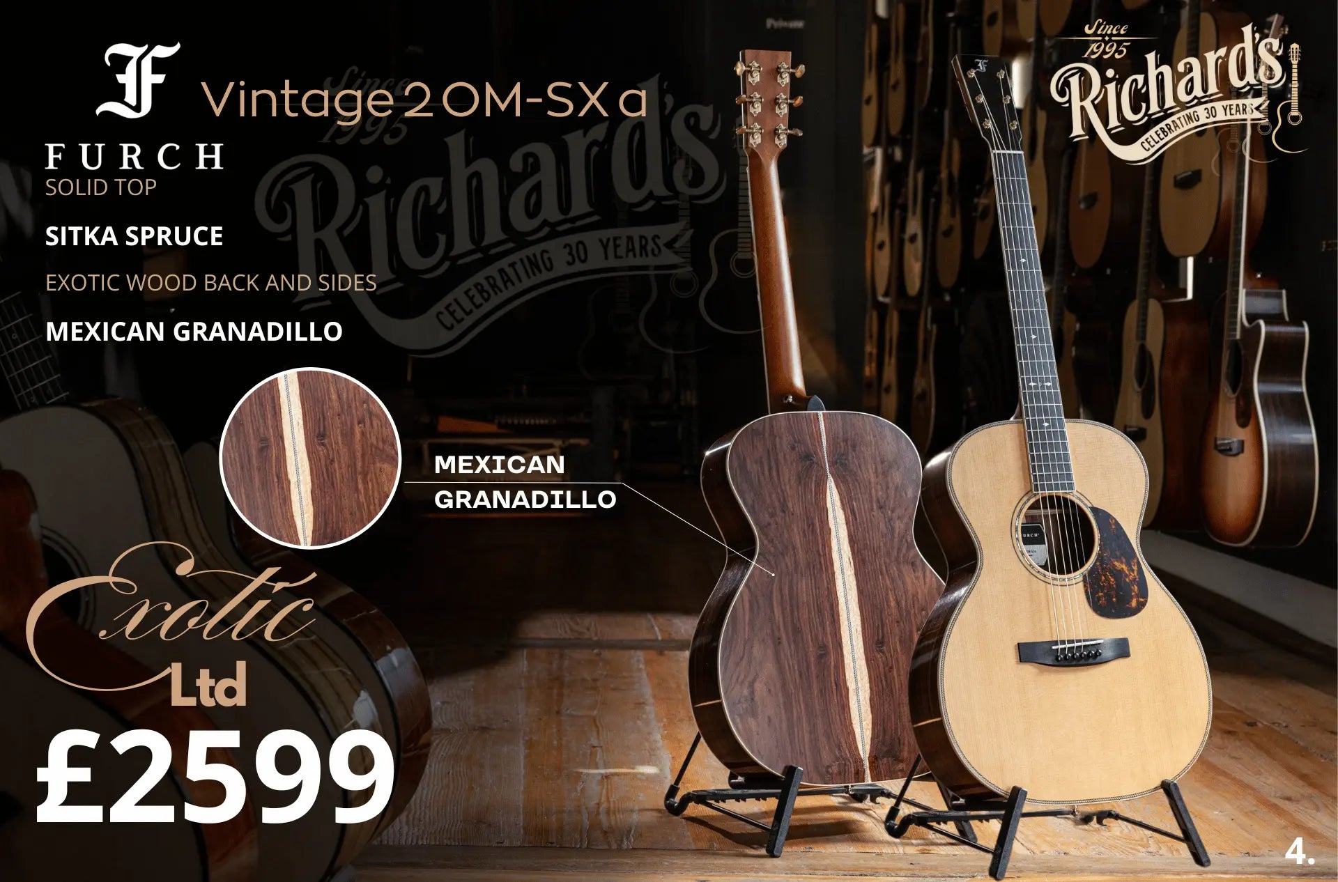 Furch Vintage 2 Granadillo OM SX Exotic Ltd Series Acoustic Guitar - Richards Guitars Of Stratford Upon Avon