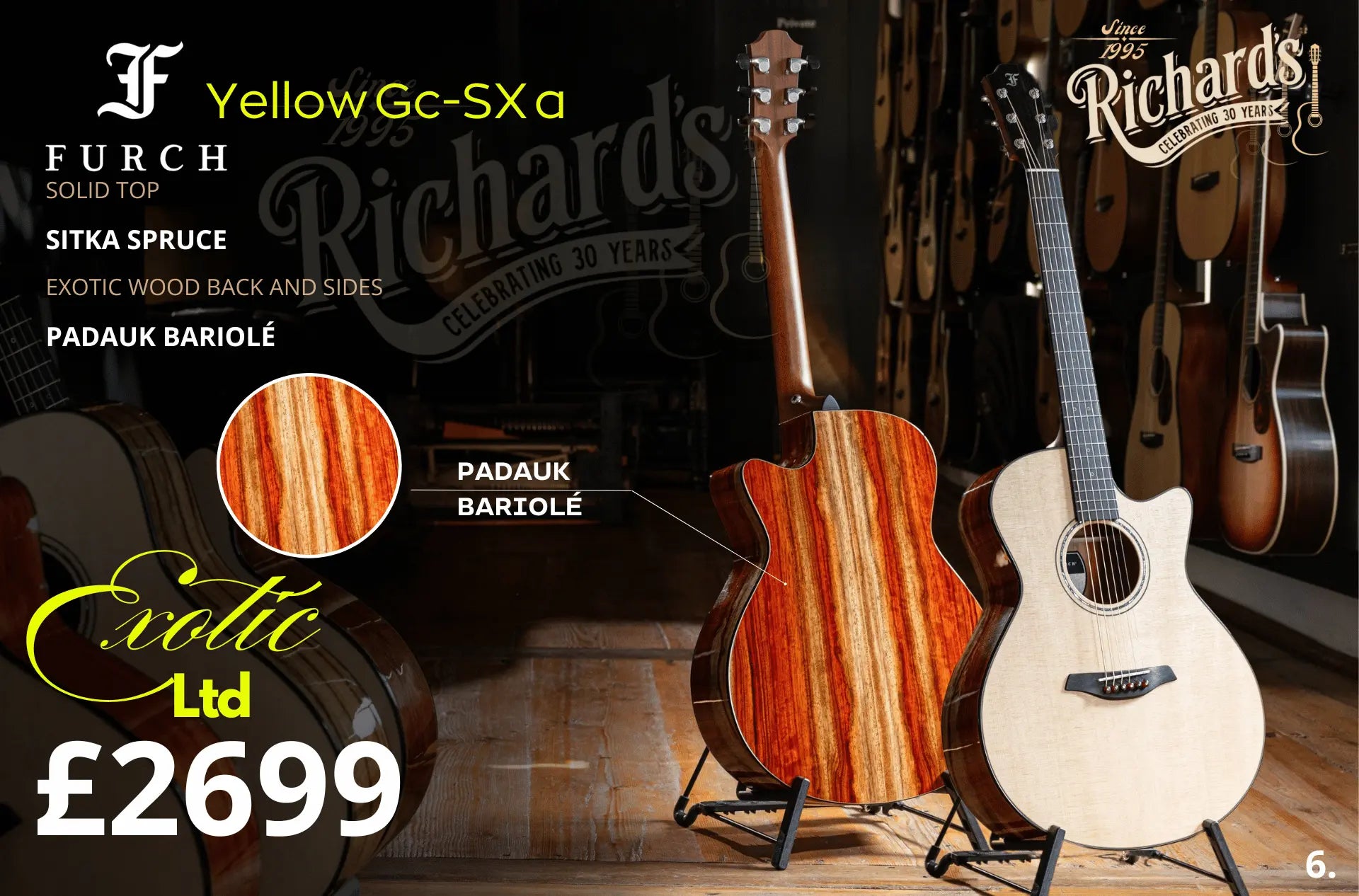 Furch Yellow Padauk Bariole Gc SX Exotic Ltd Series Acoustic Guitar - Richards Guitars Of Stratford Upon Avon