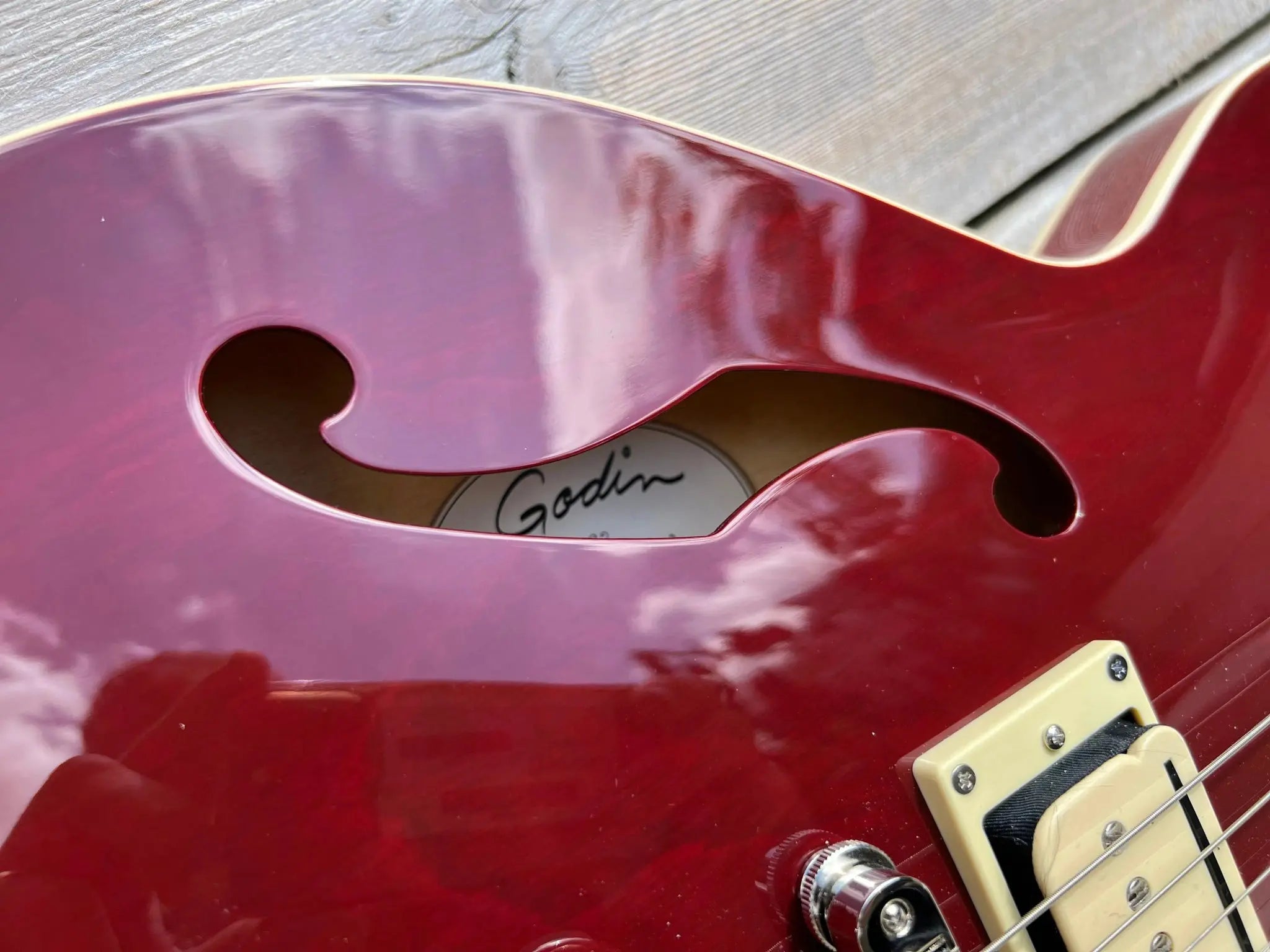 Godin Montreal Premiere Pro Semi - Acoustic Guitar ~ Aztek Red - Richards Guitars Of Stratford Upon Avon