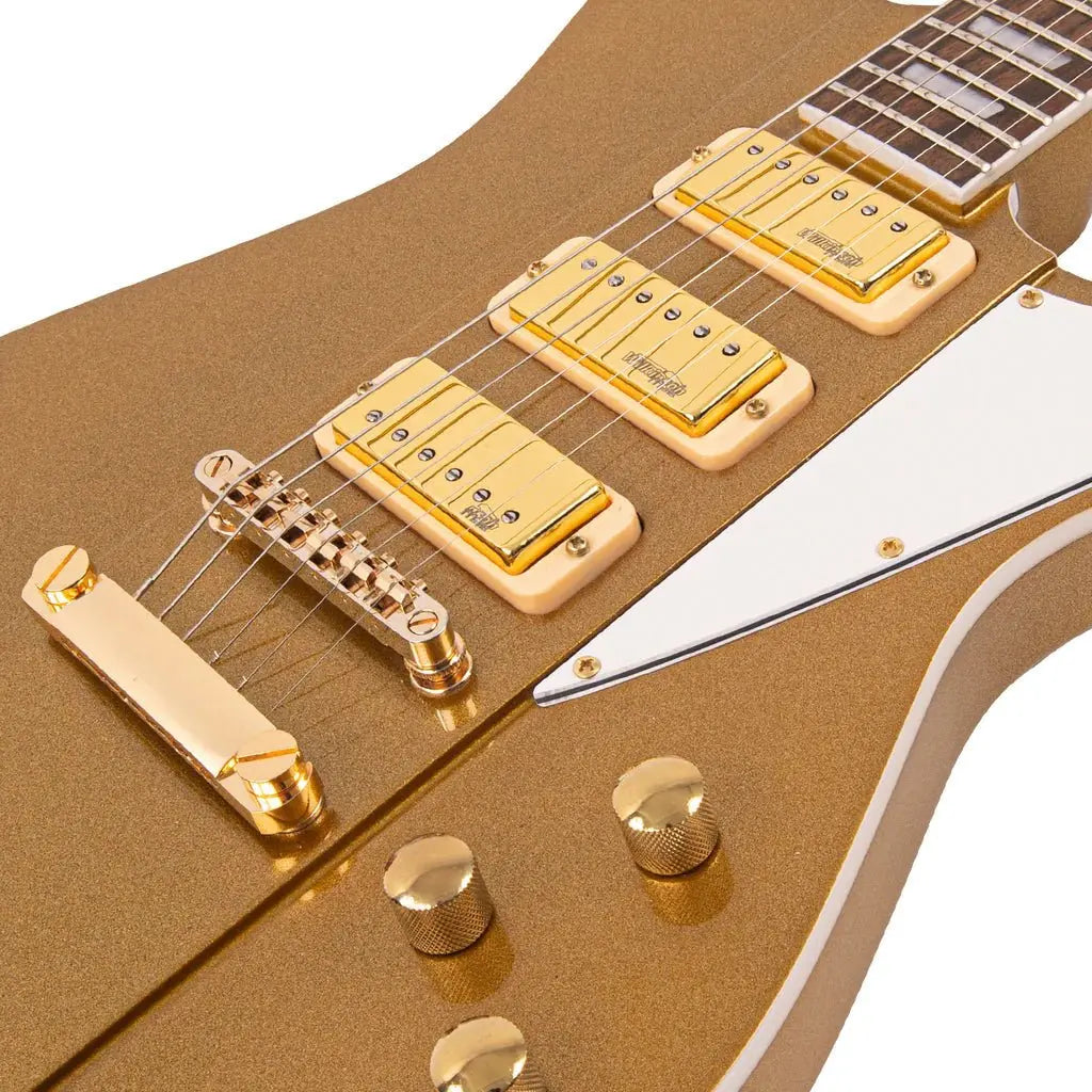 Joe Doe 'Gas Jockey' Electric Guitar by Vintage ~ Sparkling Gold Sand with Case - Richards Guitars Of Stratford Upon Avon