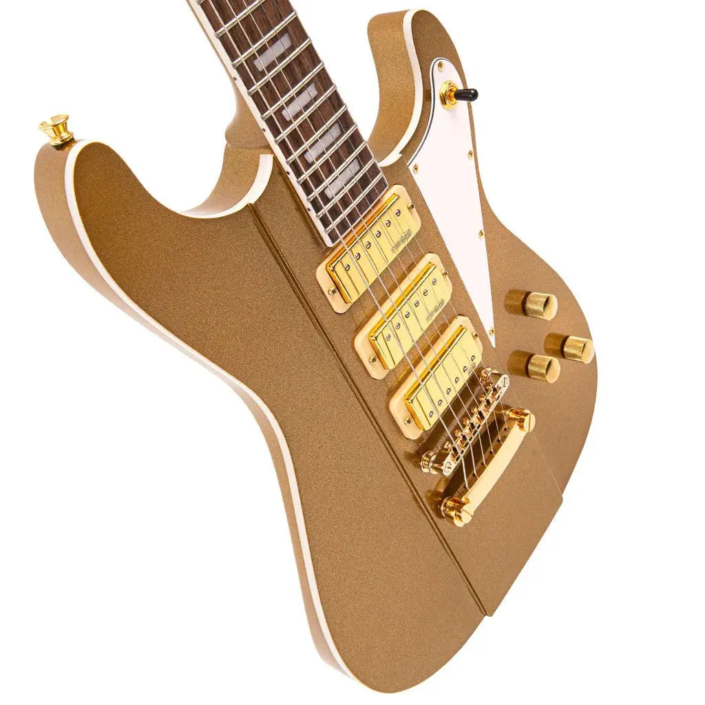 Joe Doe 'Gas Jockey' Electric Guitar by Vintage ~ Sparkling Gold Sand with Case - Richards Guitars Of Stratford Upon Avon
