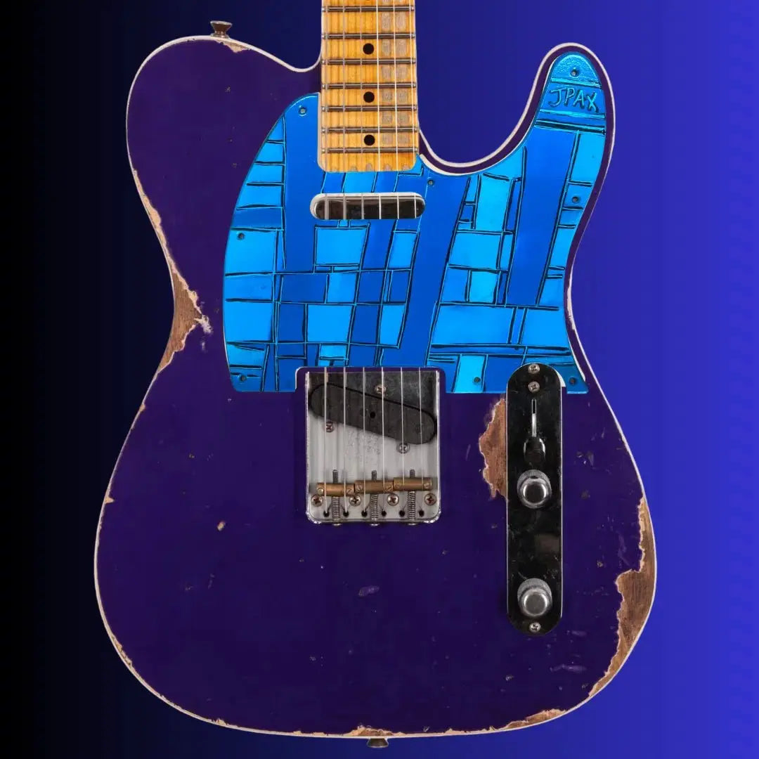JPAX Hand Painted Custom Art Scratch Plate - Shades Of The Blues - Telecaster - Richards Guitars Of Stratford Upon Avon