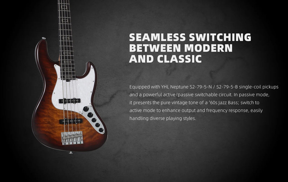 Keipro KJB5-Deluxe Pro Q-R Act HTSB Bass Guitar - Richards Guitars Of Stratford Upon Avon