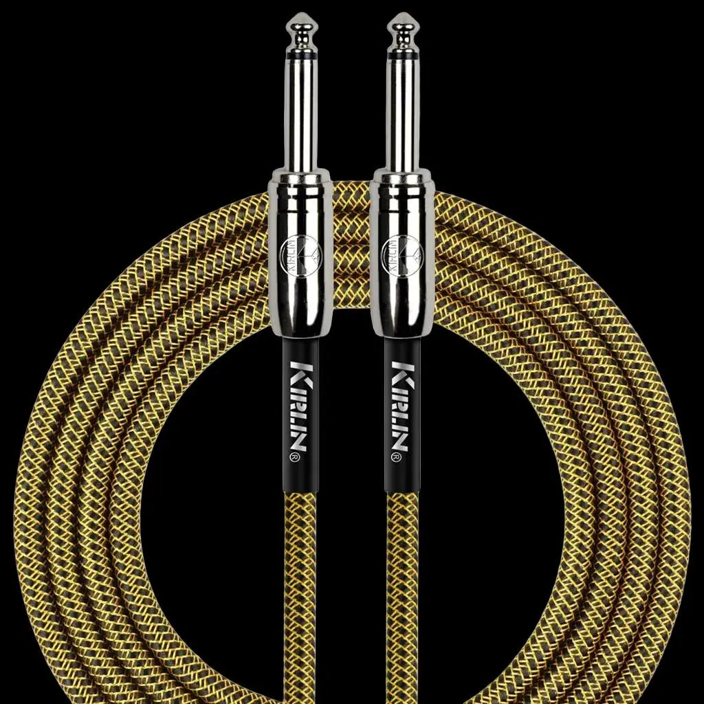Buy Kirlin Fabric 10' Straight Black Yellow Guitar Cable