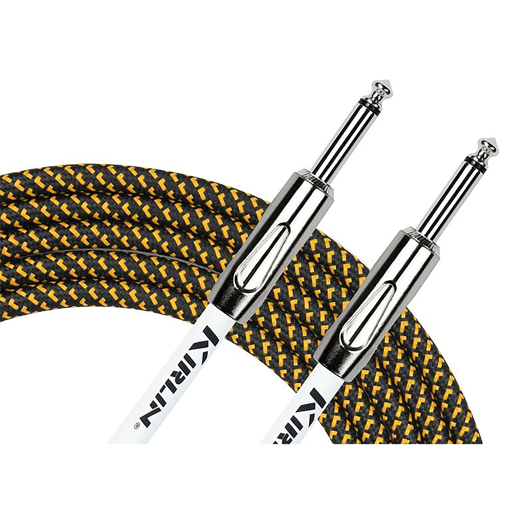 Kirlin Fabric 20' Straight Black Yellow Guitar Cable - Richards Guitars Of Stratford Upon Avon