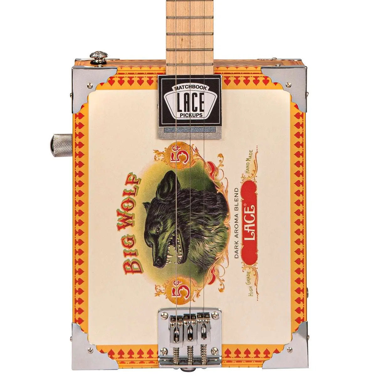 Lace Cigar Box Electric Guitar ~ 3 String ~ Big Wolf - Richards Guitars Of Stratford Upon Avon
