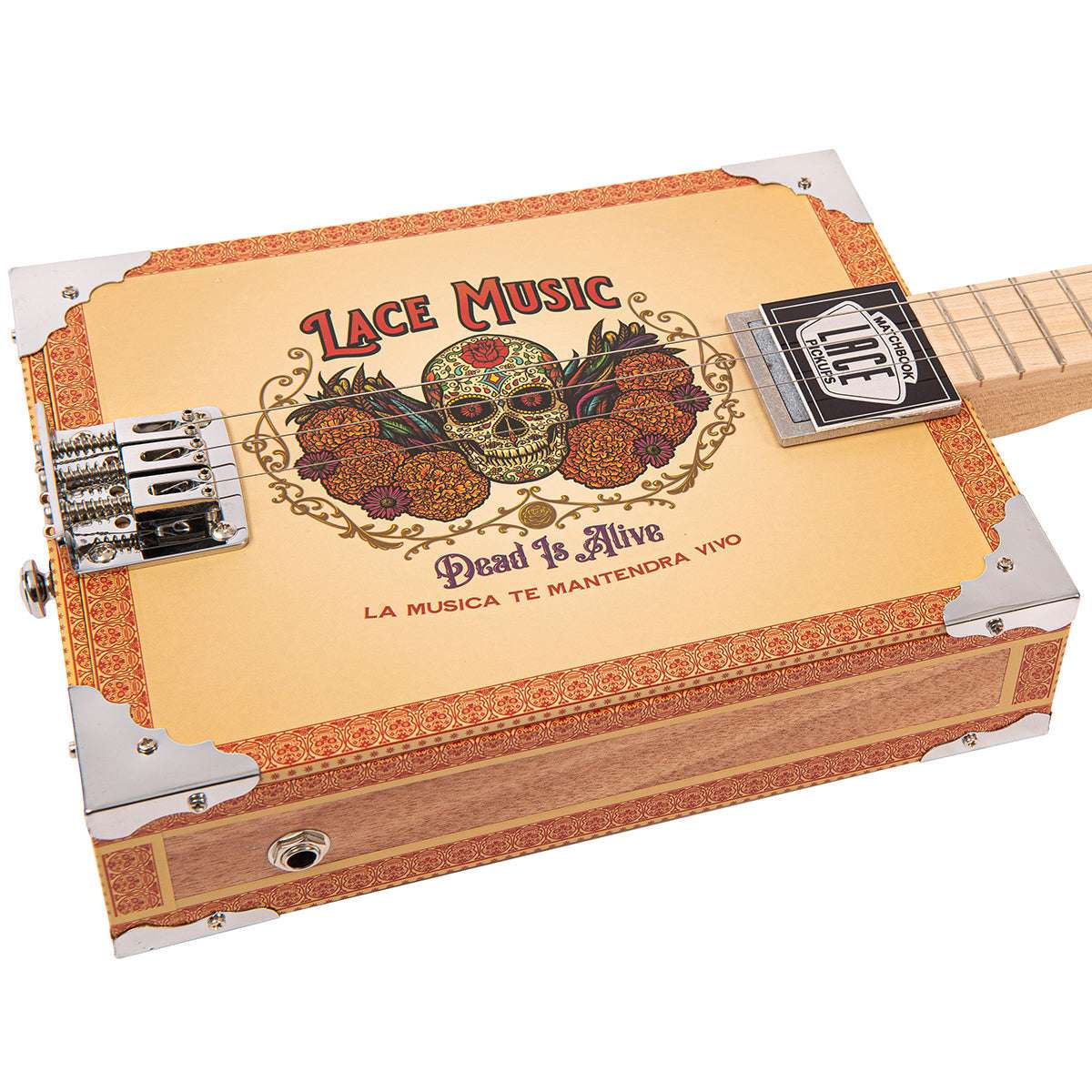 Lace Cigar Box Electric Guitar ~ 3 String ~ Dead Is Alive - Richards Guitars Of Stratford Upon Avon