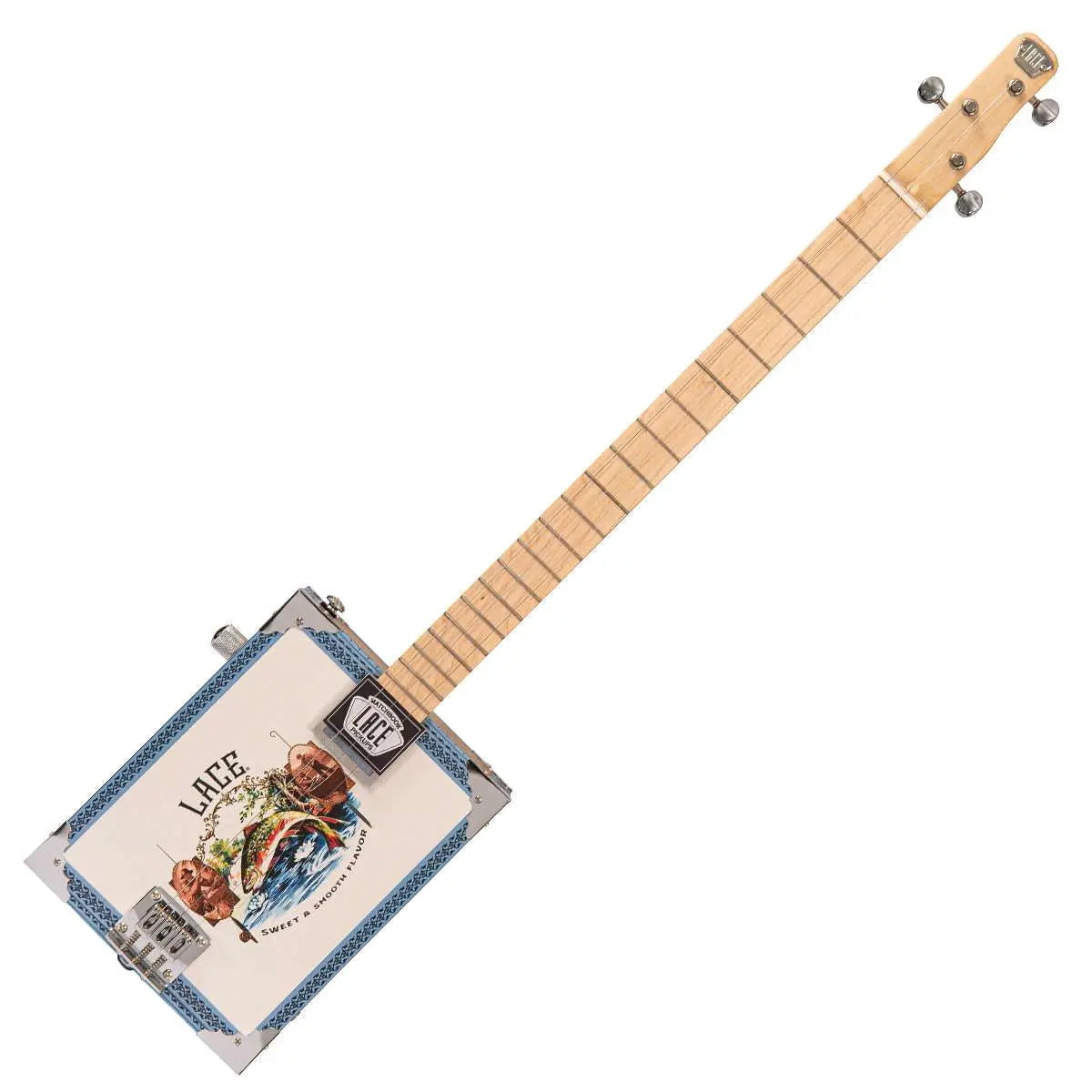 Lace Cigar Box Electric Guitar ~ 3 String ~ Gone Fishin' - Richards Guitars Of Stratford Upon Avon