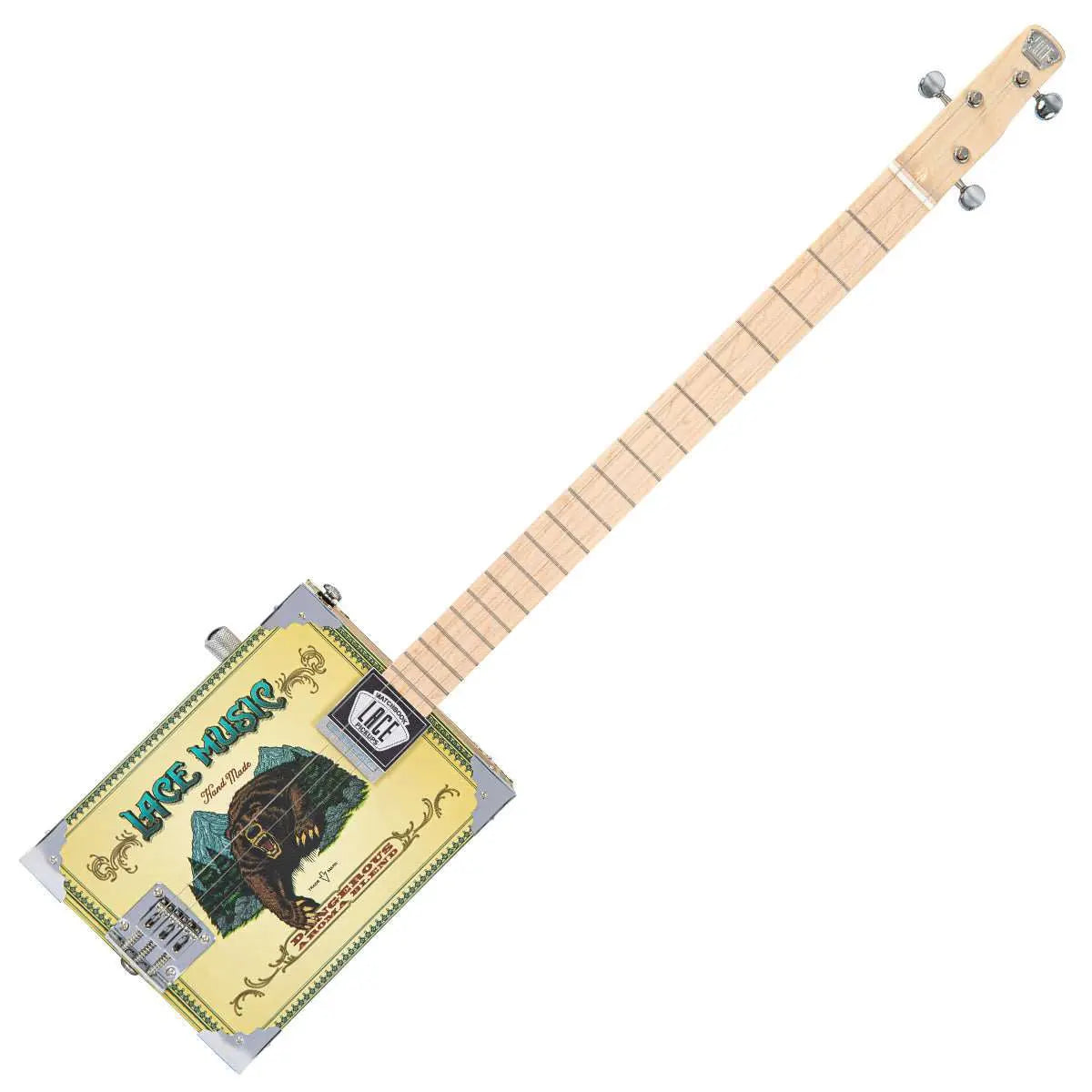 Lace Cigar Box Electric Guitar ~ 3 String ~ Grizzly Bear - Richards Guitars Of Stratford Upon Avon