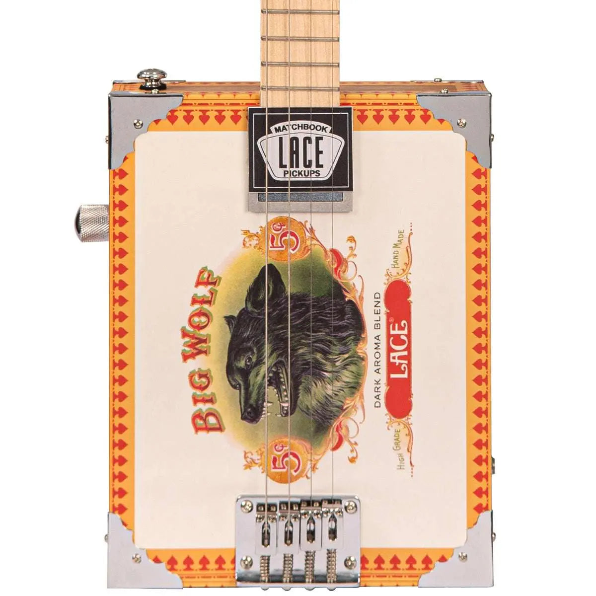 Lace Cigar Box Electric Guitar ~ 4 String ~ Big Wolf - Richards Guitars Of Stratford Upon Avon