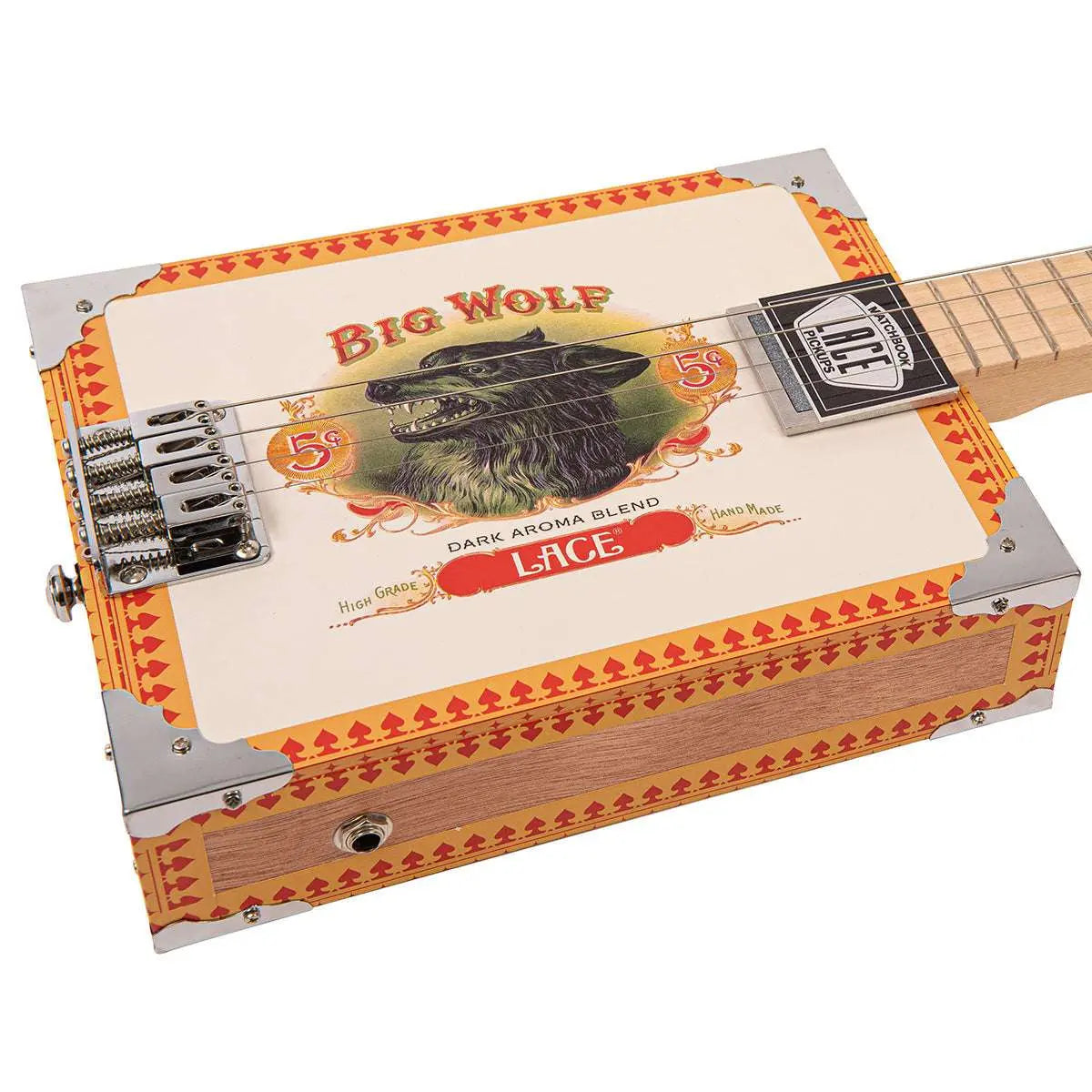 Lace Cigar Box Electric Guitar ~ 4 String ~ Big Wolf - Richards Guitars Of Stratford Upon Avon