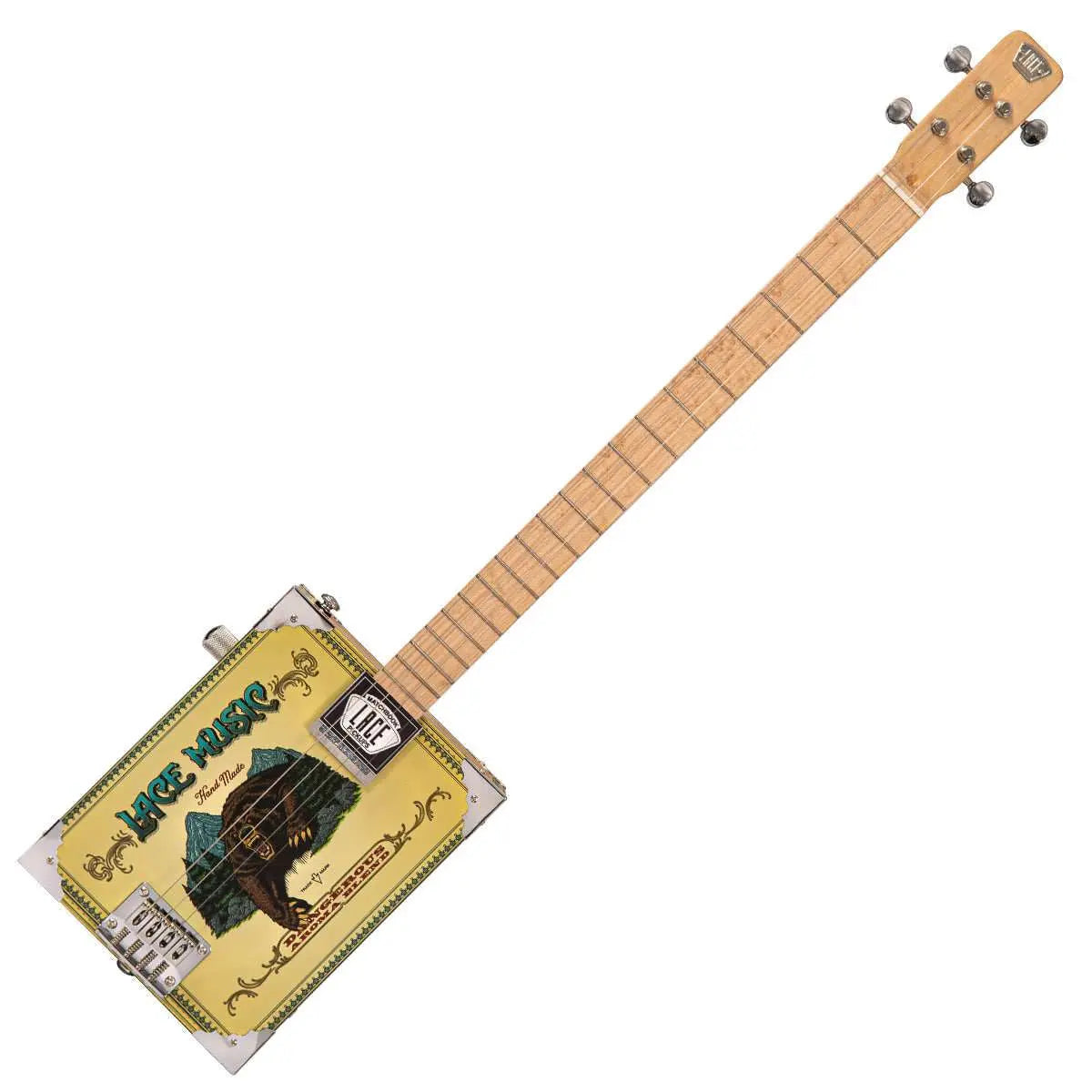 Lace Cigar Box Electric Guitar ~ 4 String ~ Grizzly Bear - Richards Guitars Of Stratford Upon Avon