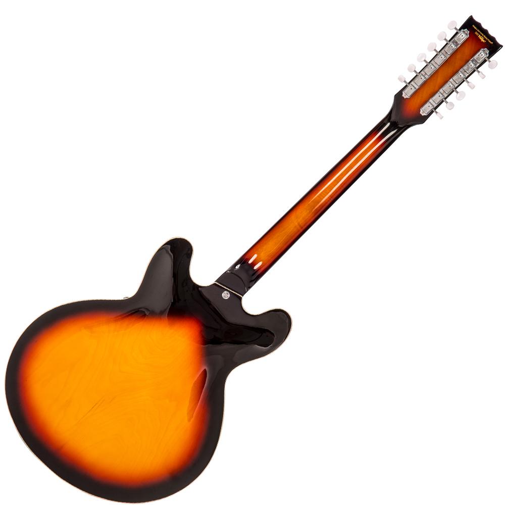 Vintage VSA500 ReIssued 12-String Semi Acoustic Guitar ~ Sunburst, Semi-Acoustic Guitars for sale at Richards Guitars.