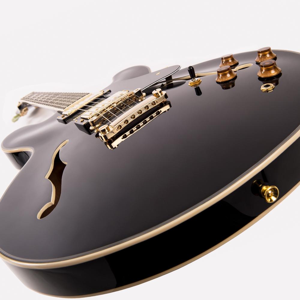 Vintage VSA500 ReIssued Semi Acoustic Guitar ~ Boulevard Black, Semi-Acoustic Guitars for sale at Richards Guitars.