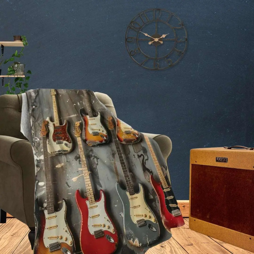 SMJ Guitar Print Cozy Blanket / Throw 150cm x 200cm - Richards Guitars Of Stratford Upon Avon