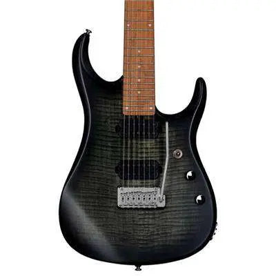 Sterling By Musicman SBMM JP15 7 FLAME TOP MAPLE TRANS BLACK SATIN MN - Richards Guitars Of Stratford Upon Avon