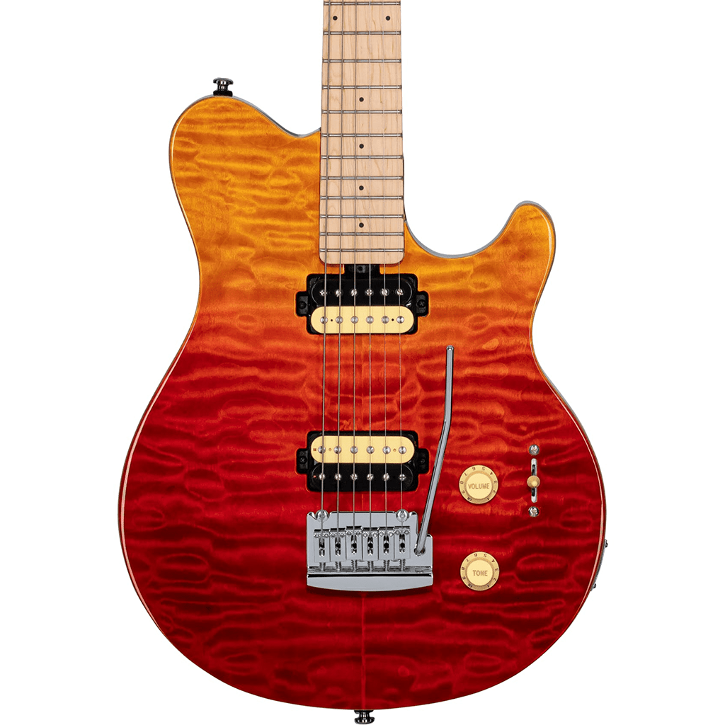 Sterling By Musicman SUB Axis Flame Maple Top Spectrum Red - Richards Guitars Of Stratford Upon Avon