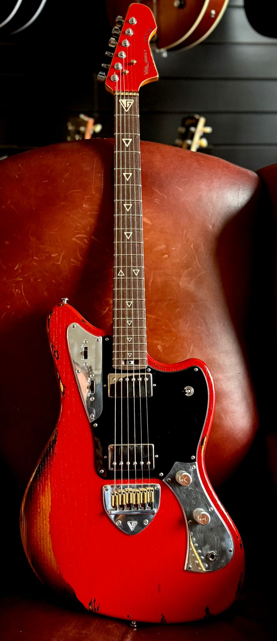 Valiant Jupiter "Dual Coat" Fiesta Red Barhat Distressed - Richards Guitars Of Stratford Upon Avon