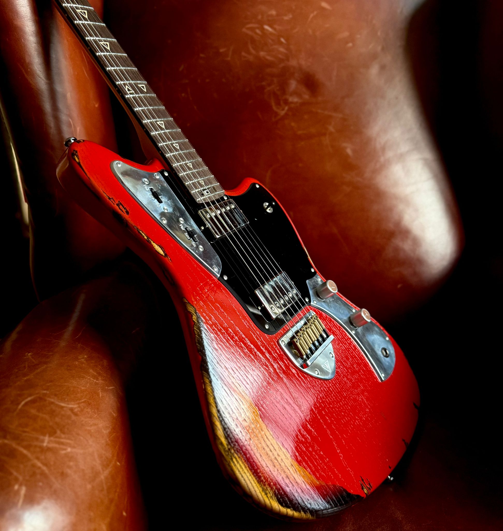 Valiant Jupiter "Dual Coat" Fiesta Red Barhat Distressed - Richards Guitars Of Stratford Upon Avon