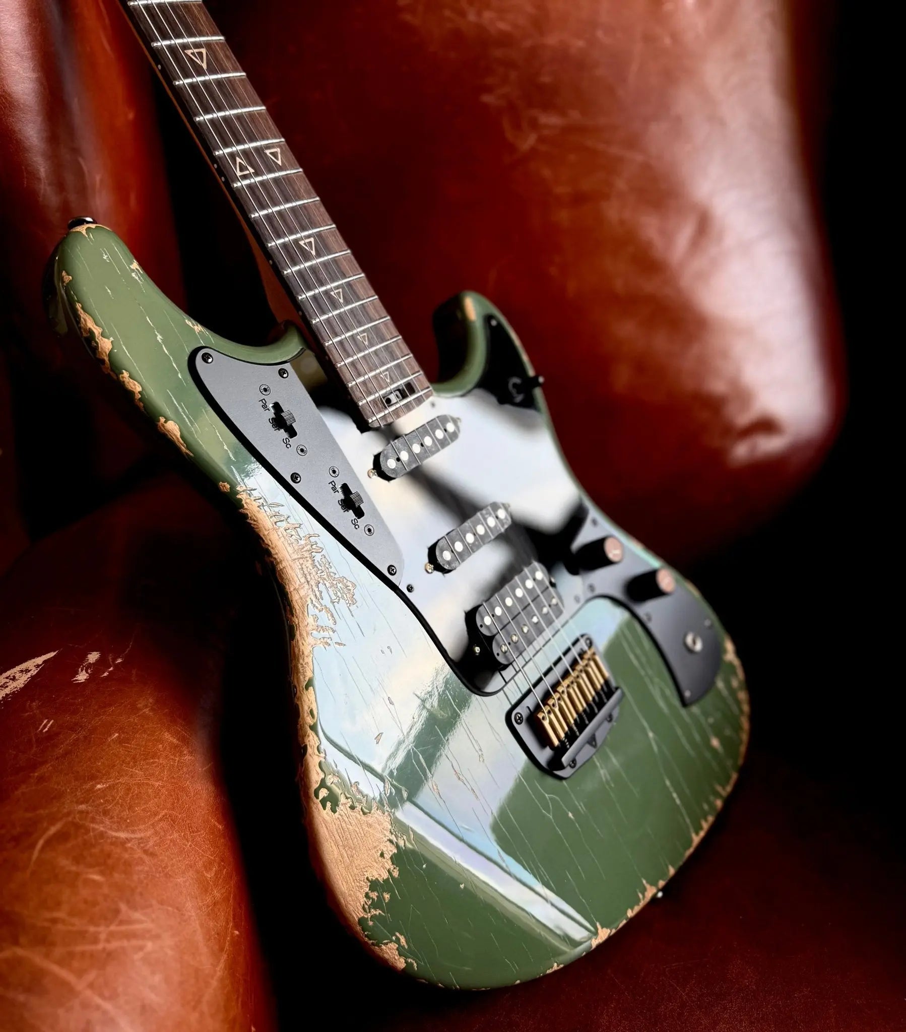 Valiant Olive Green Distressed "Extreme" w' Stainless Steel Frets - Richards Guitars Of Stratford Upon Avon