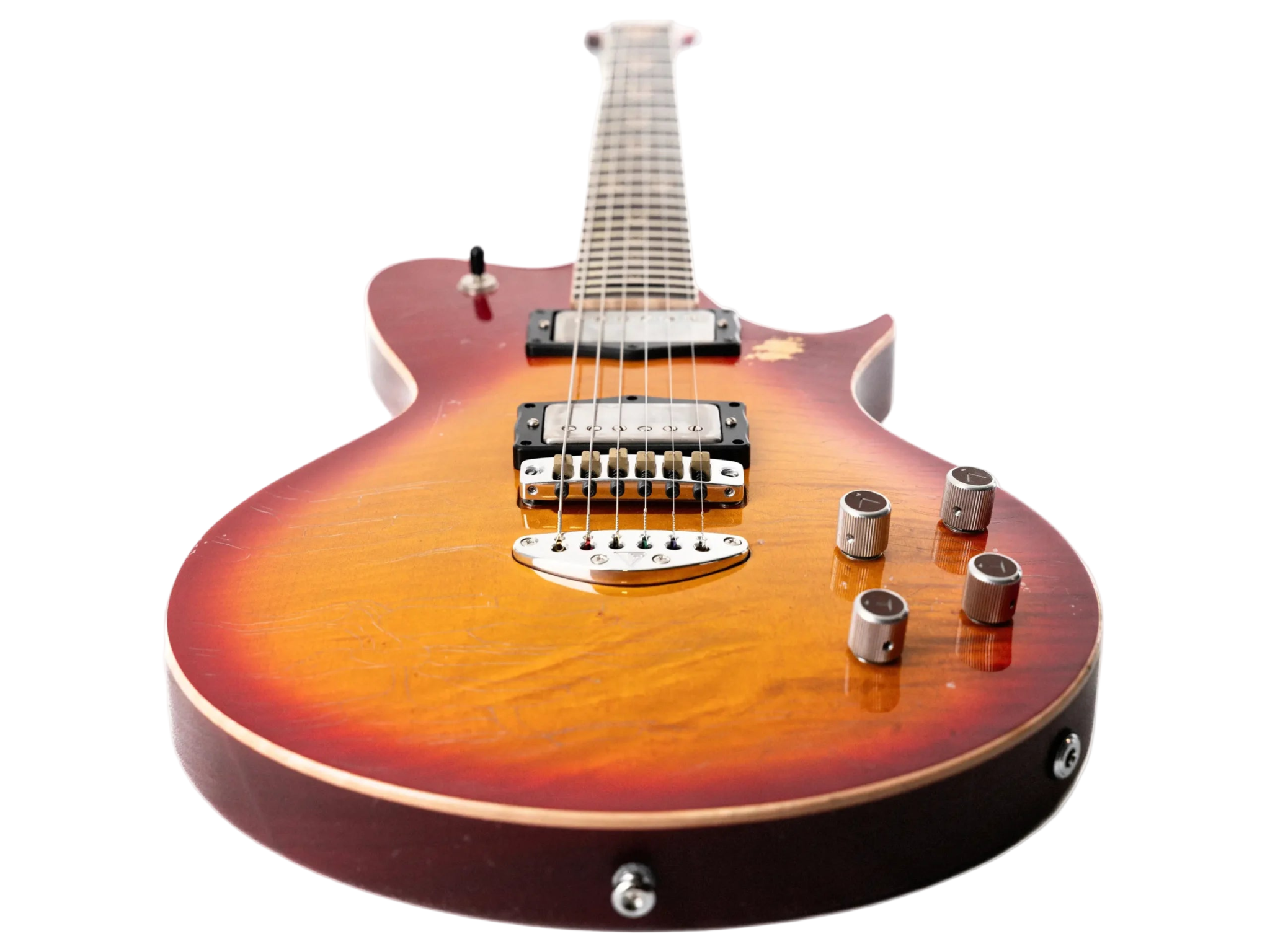 Valiant Smith Distressed Cherry Burst Electric Guitar - Richards Guitars Of Stratford Upon Avon
