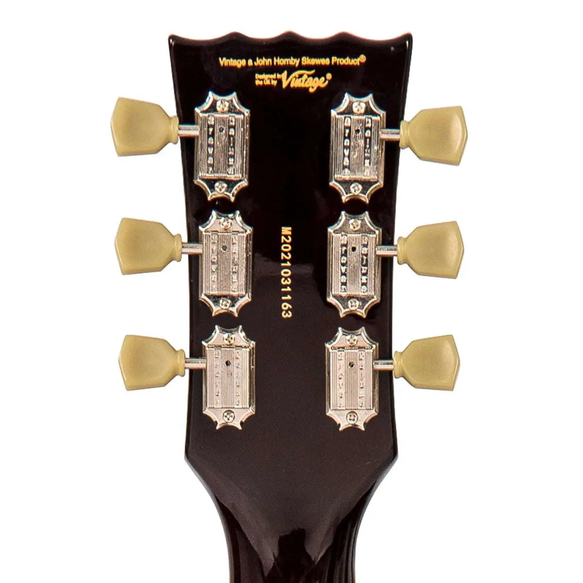 Vintage LV100IT Reissued Electric Guitar ~ Left Hand Flamed Ice Tea - Richards Guitars Of Stratford Upon Avon