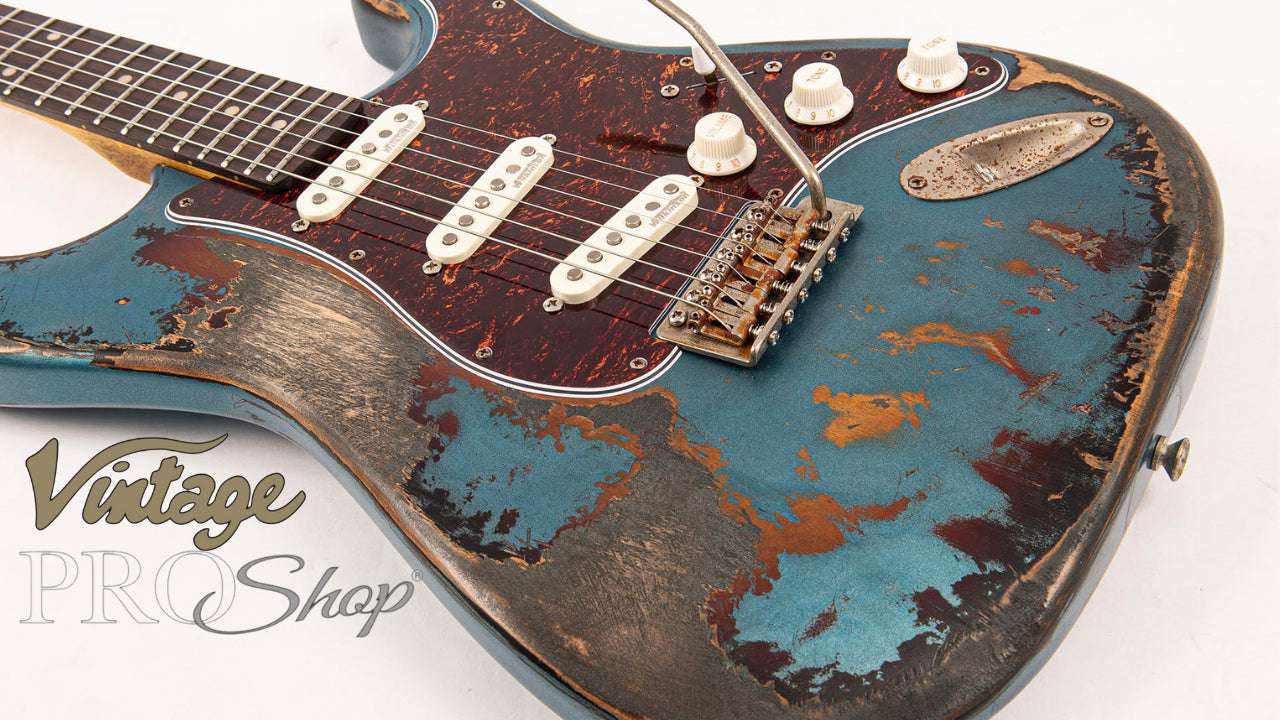 Vintage ProShop "Industrial Punk" V6 Custom in Scorched Earth Blue & FREE Custom Pro Setup - Richards Guitars Of Stratford Upon Avon