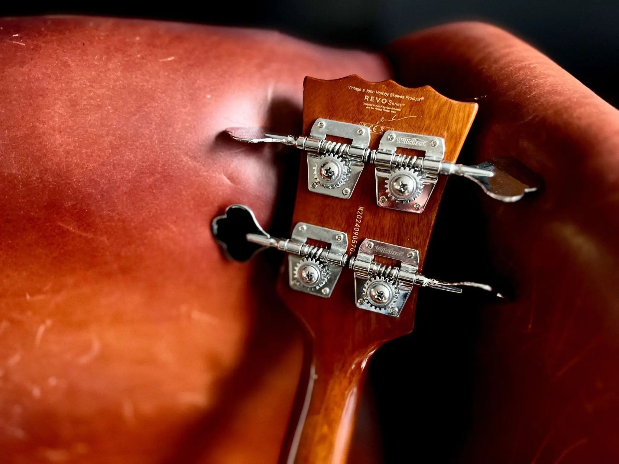 Vintage REVO Series 'Callan' Bass VRB70CR See Thru Cherry Red - Richards Guitars Of Stratford Upon Avon