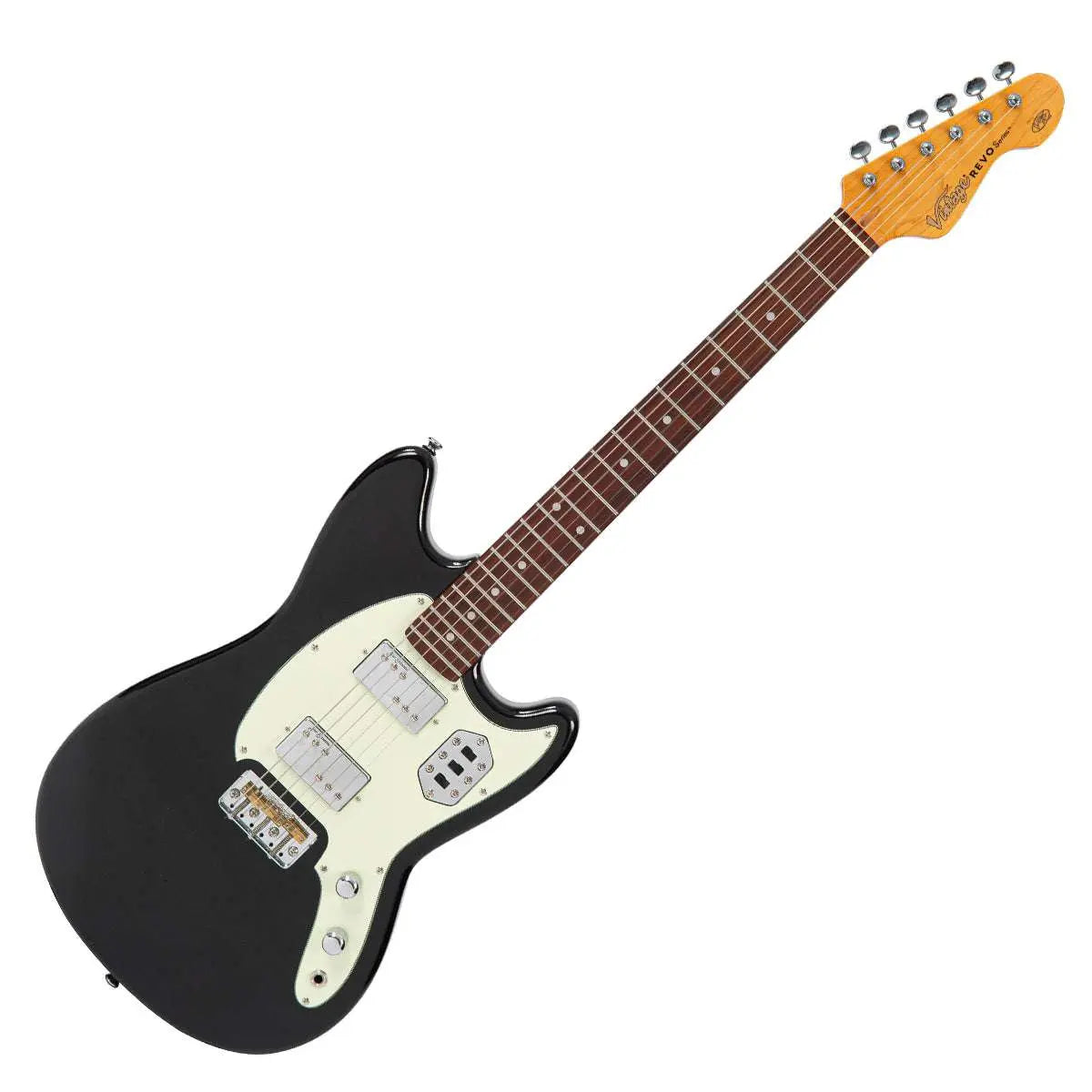 Vintage REVO Series 'Colt HH Twin Hardtail' Electric Guitar ~ Boulevard Black - Richards Guitars Of Stratford Upon Avon