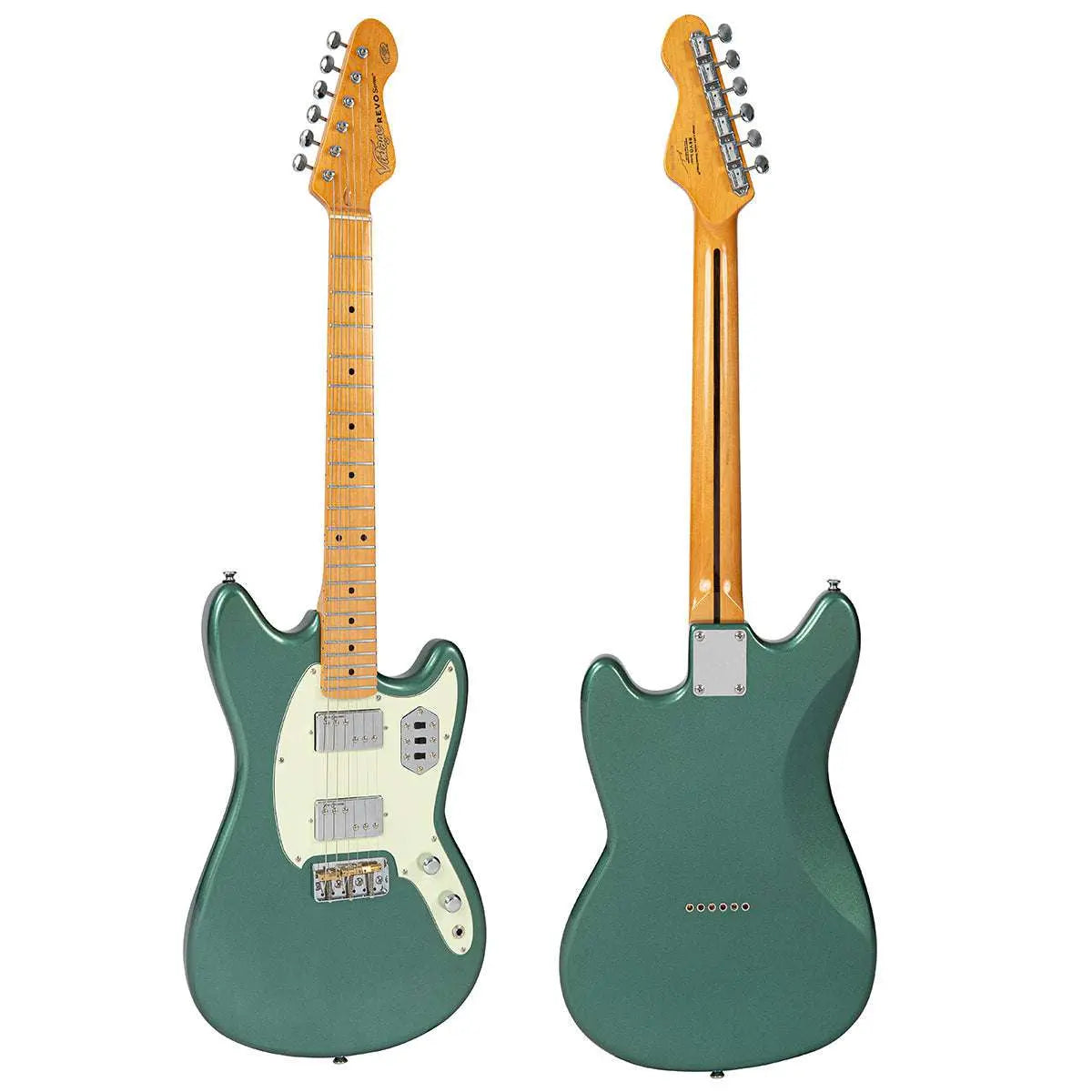 Vintage REVO Series 'Colt HH Twin Hardtail' Guitar ~ Metallic Sherwood Green - Richards Guitars Of Stratford Upon Avon