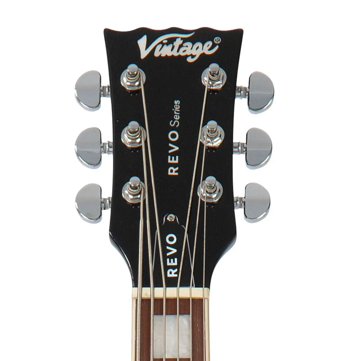 Vintage REVO Series 'Custom Supreme Baritone VI' Semi - Acoustic Guitar ~ Boulevard Black - Richards Guitars Of Stratford Upon Avon