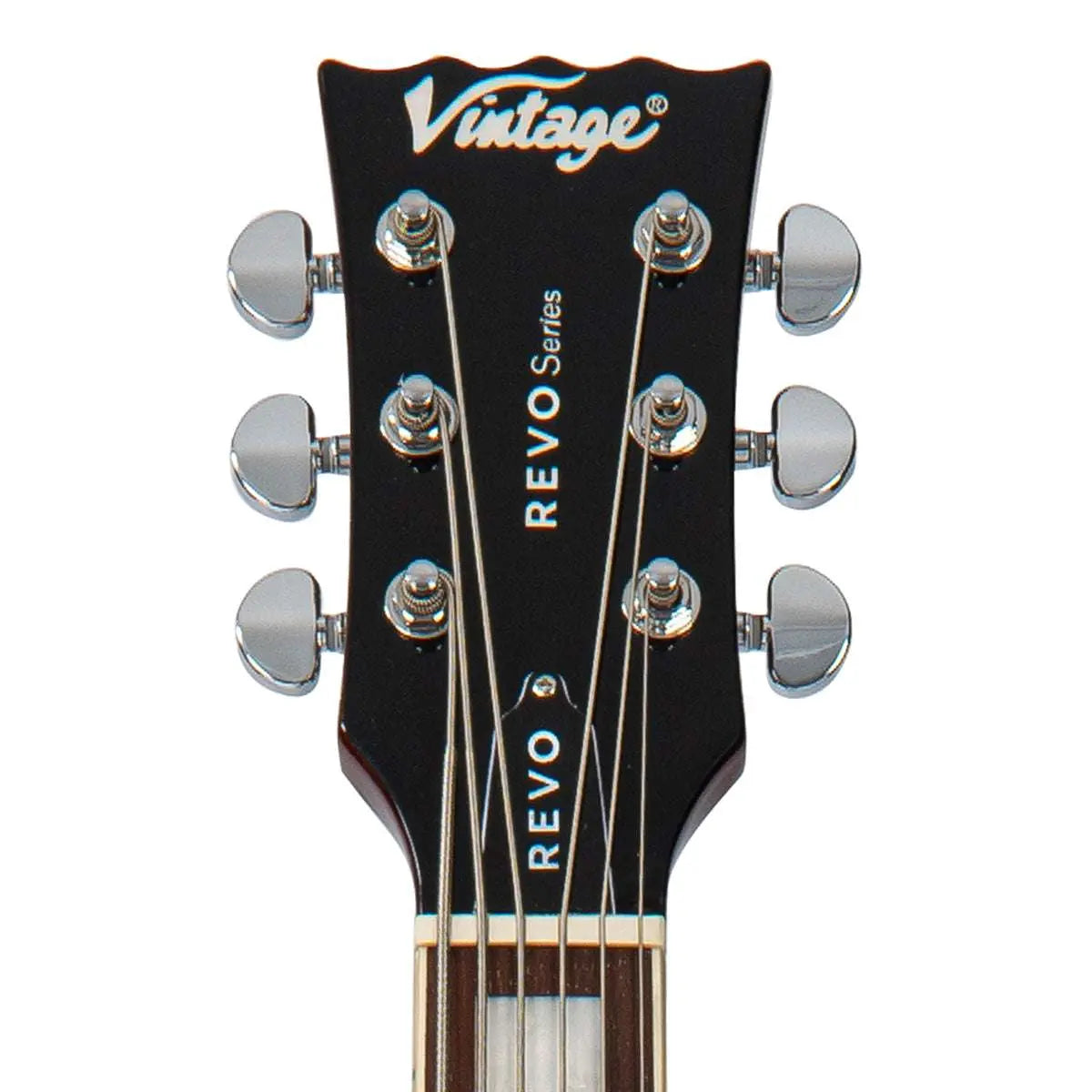 Vintage REVO Series 'Custom Supreme Baritone VI' Semi - Acoustic Guitar ~ Tobacco Sunburst - Richards Guitars Of Stratford Upon Avon
