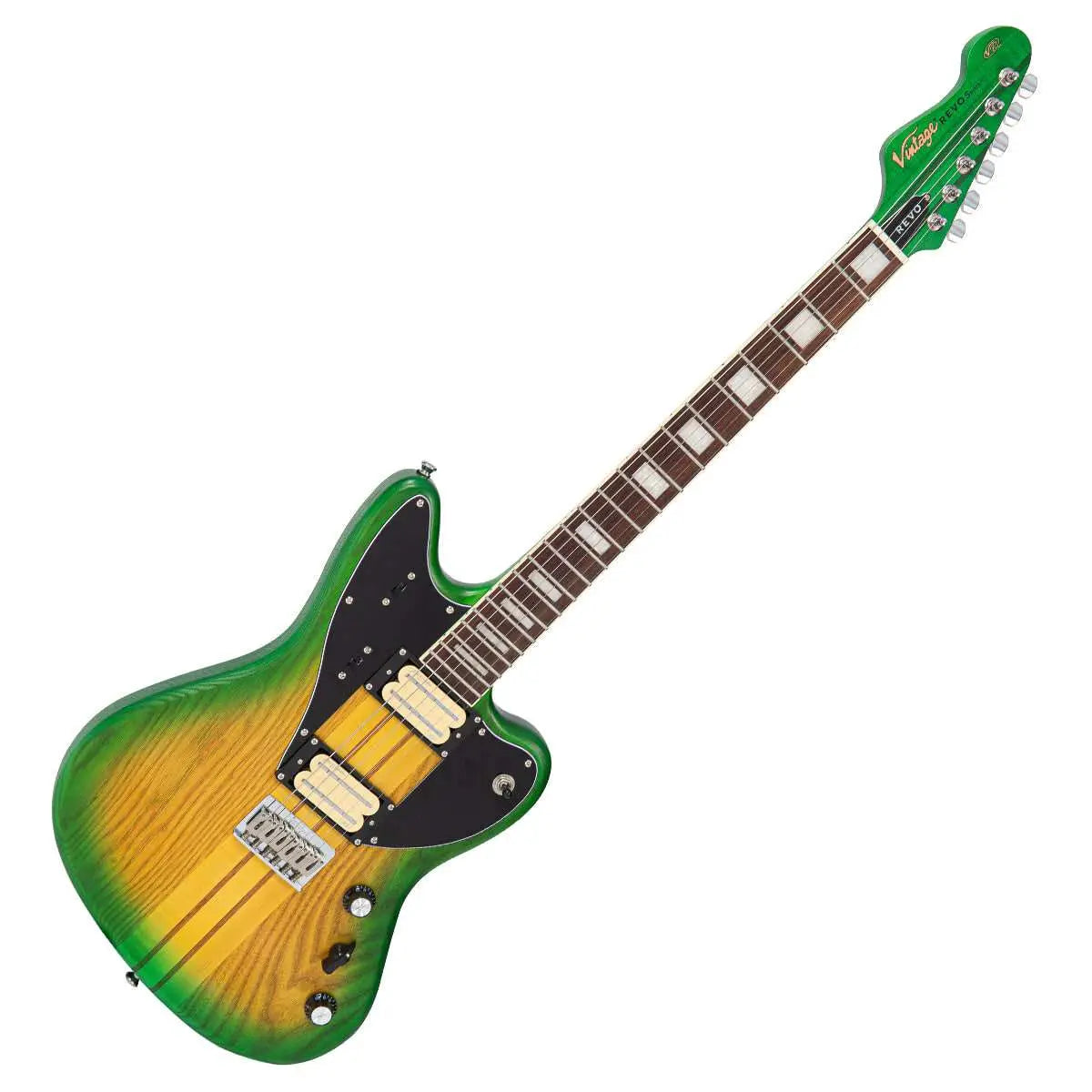 Vintage REVO Series 'Integra' Guitar ~ Green/Yellow Burst - Richards Guitars Of Stratford Upon Avon