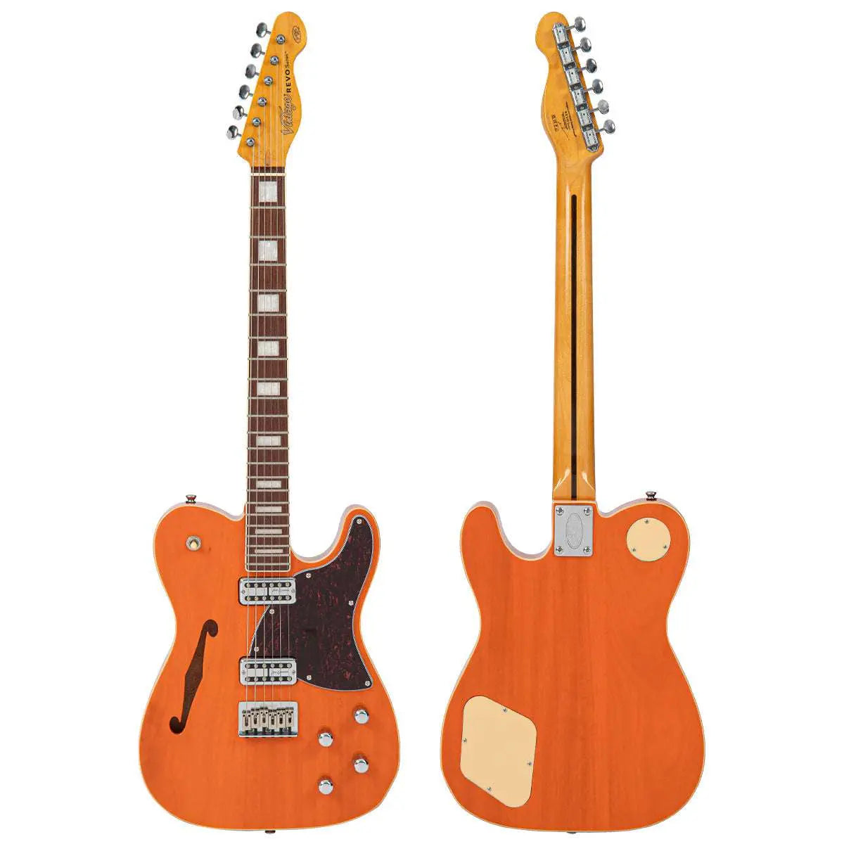 Vintage REVO Series 'Midline' Electric Guitar ~ Trans Orange - Richards Guitars Of Stratford Upon Avon